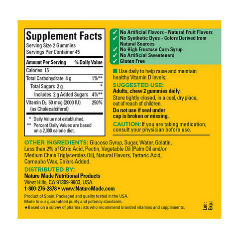 Nature Made, Vitamin D 2000 IU, 90 Gummies
