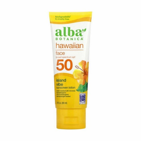Alba Botanica, Hawaiian Island Vibe Face Sunscreen Lotion SPF 50, 3 Oz