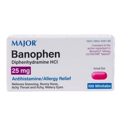Major Pharmaceuticals, Banophen, 25mg, 100 Each