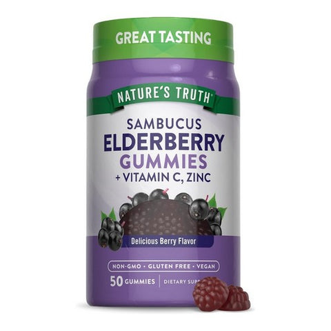 Nature's Truth, Sambucus Black Elderberry + Vitamin C & Zinc Gummies, 50 Gummies