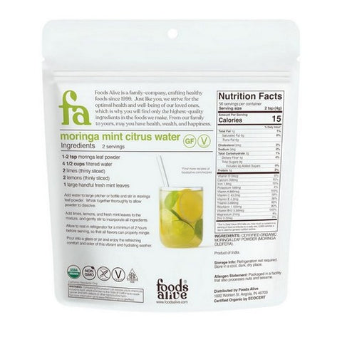 Foods Alive, Organic Moringa Powder, 8 Oz