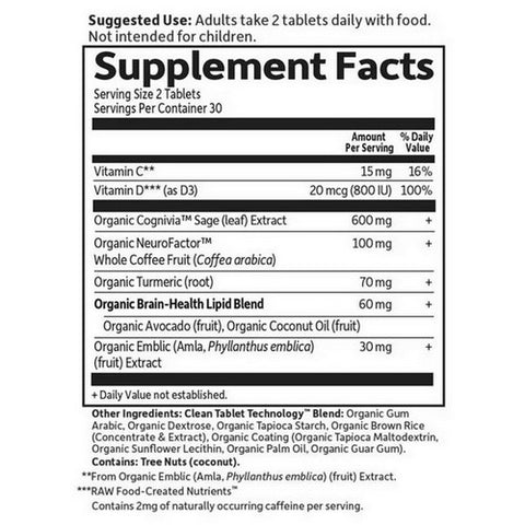 Garden of Life, Dr. Formulated Brain Health Memory & Focus for Young Adults, 60 Tablets
