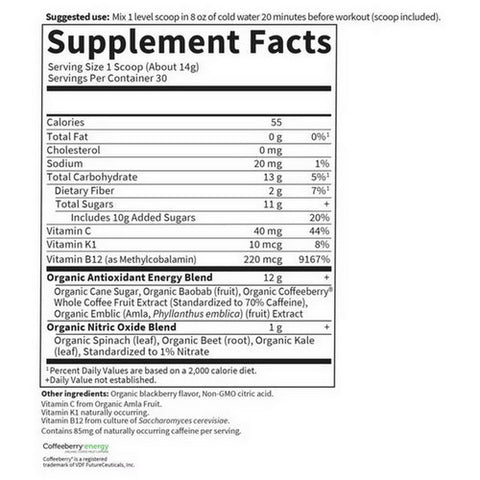 Garden of Life, SPORT Organic Pre-Workout Energy plus Focus Blackberry Powder, 15.3 Oz