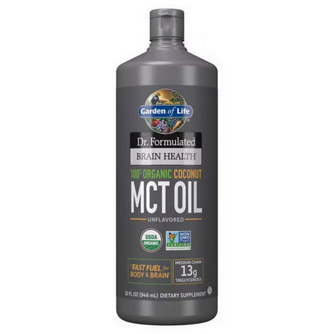 Garden of Life, Dr. Formulated Brain Health 100% Organic Coconut MCT Oil Liquid, 32 Oz