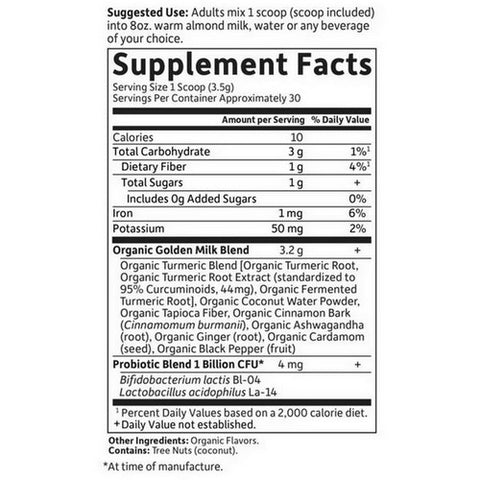 Garden of Life, Organics Golden Milk Powder, 3.7 Oz