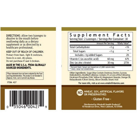 Windmill Health, Citrus Zinc With Vitamin C, 60 Count