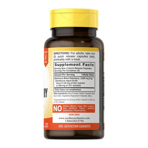 Sundance, Sambucus  Black Elderberry, 1000 mg, 100 Caps