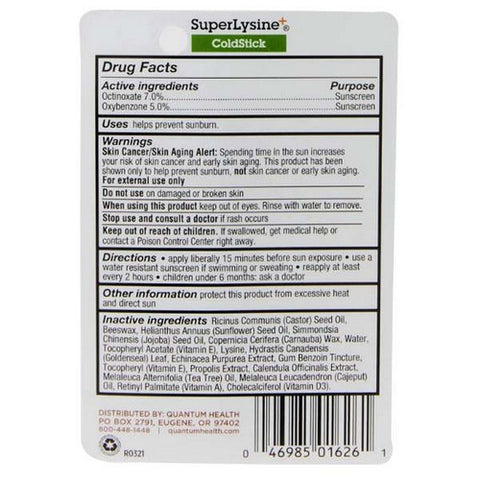 Quantum Health, Super Lysine+, Cold Stick SPF21 5 GM
