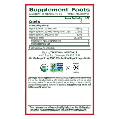 Traditional Medicinals, Organic Echinacea Plus Tea, 16 Bags