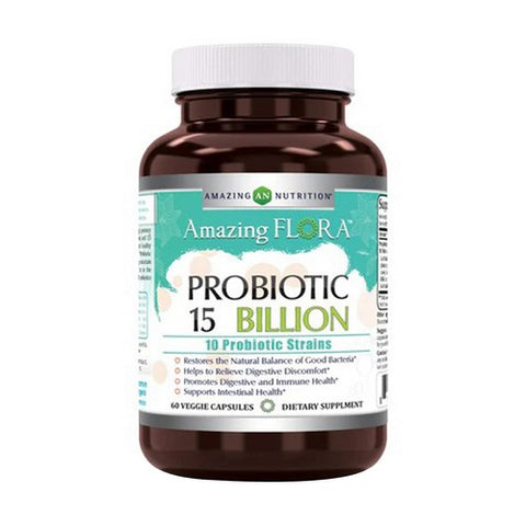 Amazing Nutrition, Amazing Flora Probiotic 10 Strains 15 Billion, 60 Veg Caps