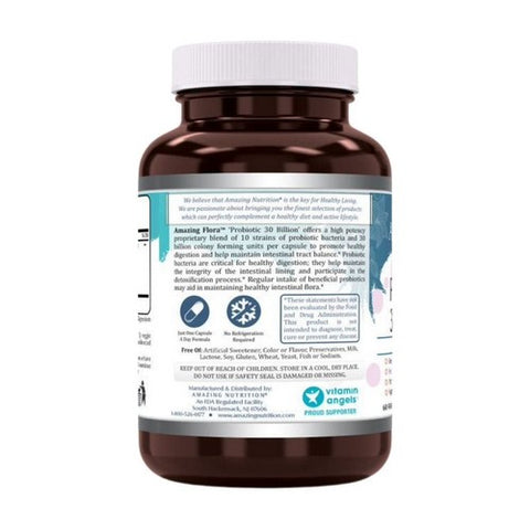 Amazing Nutrition, Amazing Flora Probiotic 30 Billion with 10 Best Probiotic Strains, 60 Veg Caps