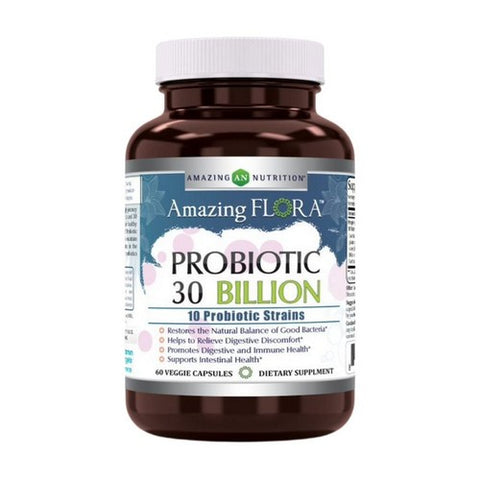 Amazing Nutrition, Amazing Flora Probiotic 30 Billion with 10 Best Probiotic Strains, 60 Veg Caps