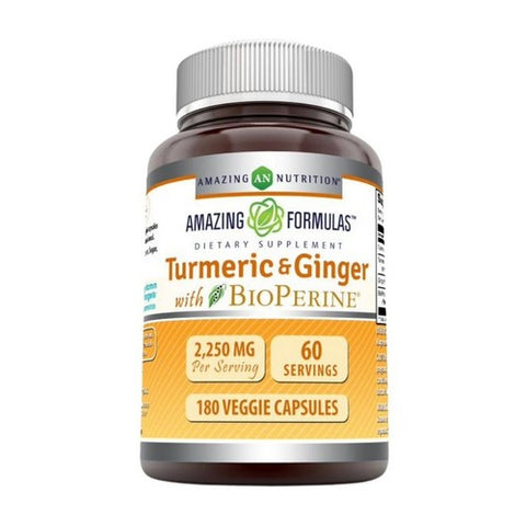 Amazing Nutrition, Amazing Formulas Turmeric Curcumin & Ginger with BioPerine, 1500 mg, 180 Veg Caps