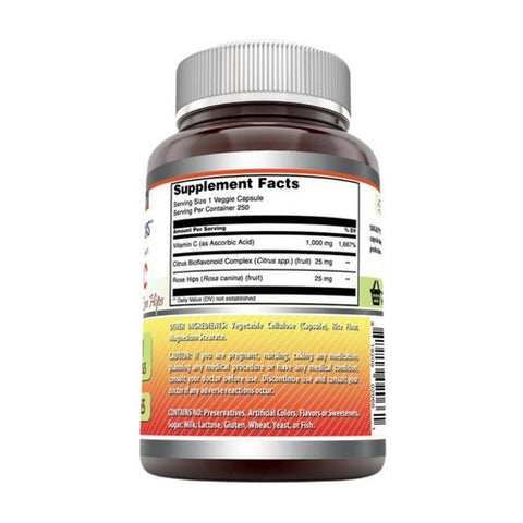 Amazing Nutrition, Amazing Formulas Vitamin C (Ascorbic Acid) with Rose Hips & Citrus Bioflavonoids, 1000 mg, 250 Veg Caps