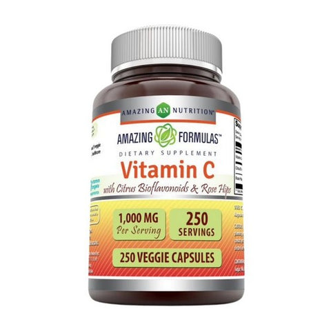 Amazing Nutrition, Amazing Formulas Vitamin C (Ascorbic Acid) with Rose Hips & Citrus Bioflavonoids, 1000 mg, 250 Veg Caps