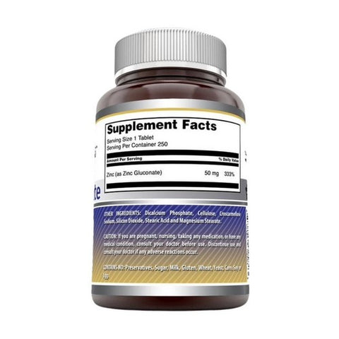 Amazing Nutrition, Amazing Formulas Zinc Gluconate, 50 mg, 250 Tabs