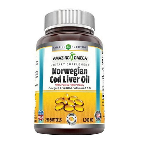 Amazing Nutrition, Amazing Omega Norwegian Cod Liver Oil, 1000 mg, Orange 250 Softgels