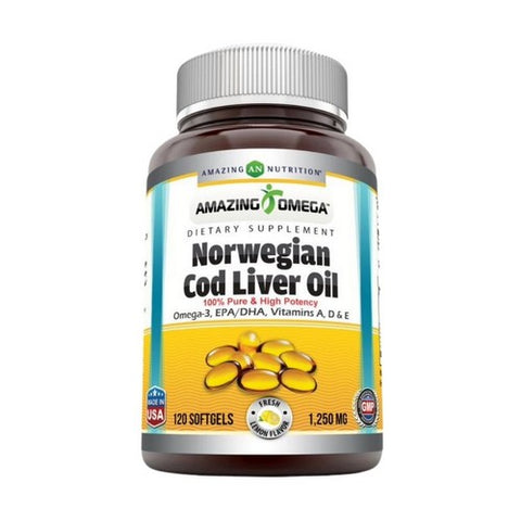 Amazing Nutrition, Amazing Omega Norwegian Cod Liver Oil, 1250 mg, Fresh Lemon 120 Softgels