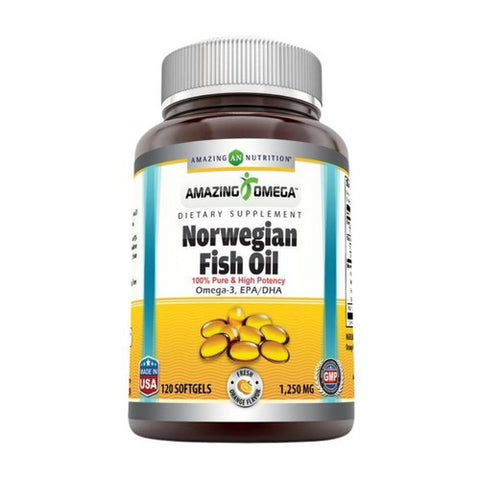 Amazing Nutrition, Amazing Omega Norwegian Fish Oil, 1250 mg, Orange 120 Softgels