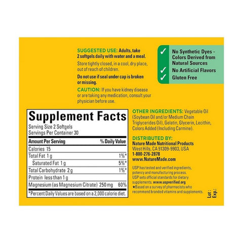 Nature Made, Magnesium Citrate, 250 mg, 60 Softgels