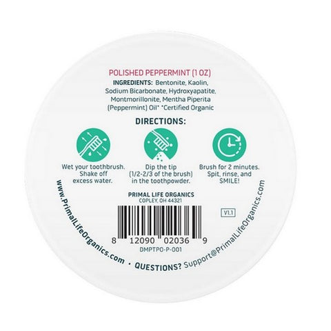 Primal Life Organics, Peppermint Toothpowder, 1 Oz