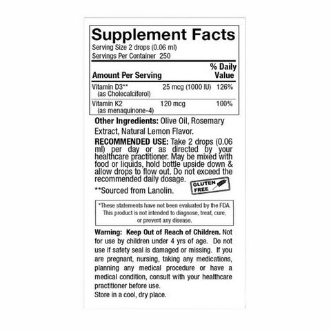 Nature's Answer, Vitamin D3 & K2 Drops, .5 Oz