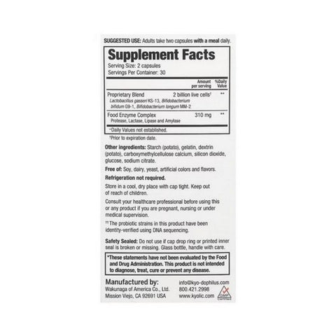 Kyolic, Kyo-Dophilus, WITH ENZYMES, 60 CAP