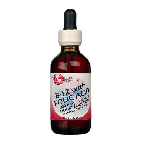 World Organics, B-12 With Folic Acid Liquid, 400 mcg / 1000 mcg, 2 Oz