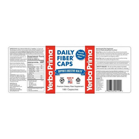 Yerba Prima, Daily Fiber Formula, 625 MG, 180 Caps