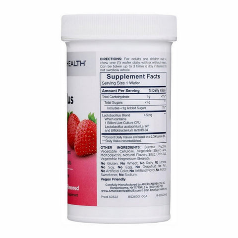 American Health, Chewable Acidophilus And Bifidum Wafers, (1 Billion), Natural Strawberry 60 Tabs