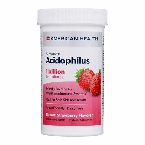 American Health, Chewable Acidophilus And Bifidum Wafers, (1 Billion), Natural Strawberry 60 Tabs
