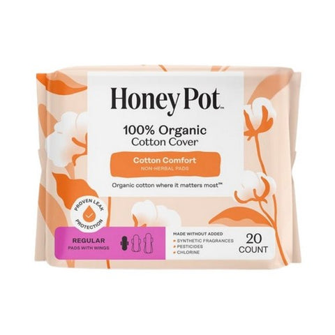 The Honey Pot, Organic Regular Herbal-Infused Pads With Wings, 20 Count