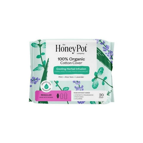 The Honey Pot, Organic Regular Herbal-Infused Pads With Wings, 20 Count