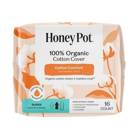 The Honey Pot, Organic Super Herbal-Infused Pads with Wings, 16 Count