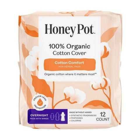 The Honey Pot, Organic Herbal-Infused Pads with Wings Overnight, 12 Count