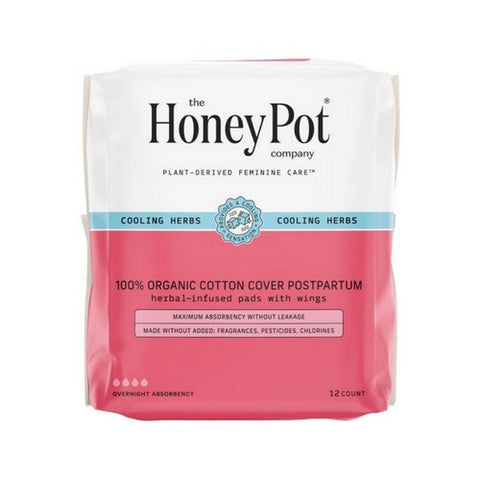 The Honey Pot, Organic Herbal-Infused Pads with Wings Post-Partum, 12 Count
