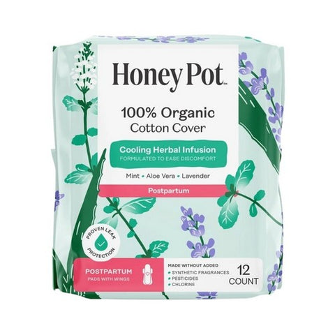 The Honey Pot, Organic Herbal-Infused Pads with Wings Post-Partum, 12 Count