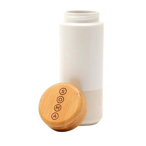 Soma, Insulated Ceramic Mug With Bamboo Lid Pearl, 12 Oz