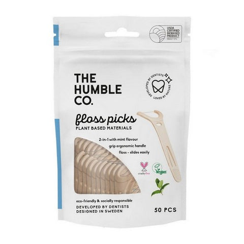 The Humble Co, Dental Floss Picks w/ Grip Handle Mint, 50 Count