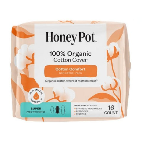 The Honey Pot, Organic Cotton Non-Herbal Super Pads, 16 Count