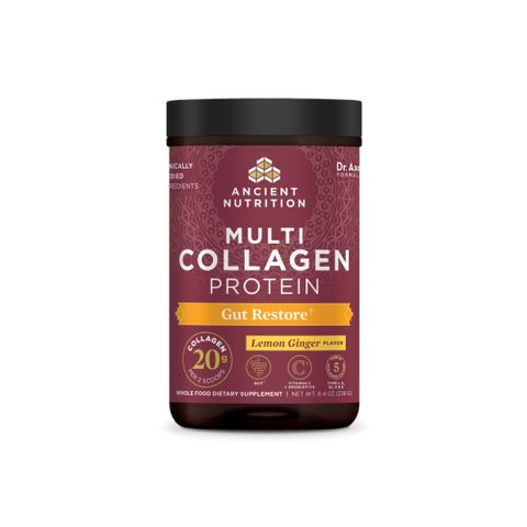 Ancient Nutrition, Multi Collagen Protein Gut Restore, Lemon Ginger 8.4 Oz