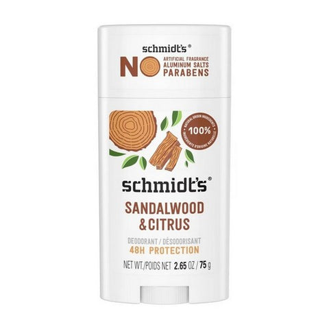 Schmidt's Deodorant, Natural Deodorant Stick Sandalwood & Citrus Aluminum-Free, 2.65 Oz