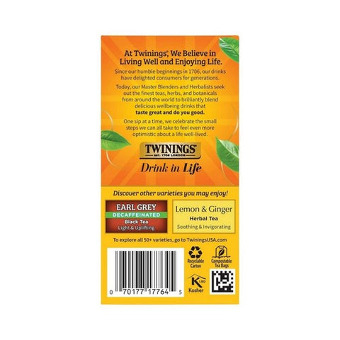 Twinings Tea, Decaffeinated Lady Grey Black Tea, 20 Bags (Case of 6)