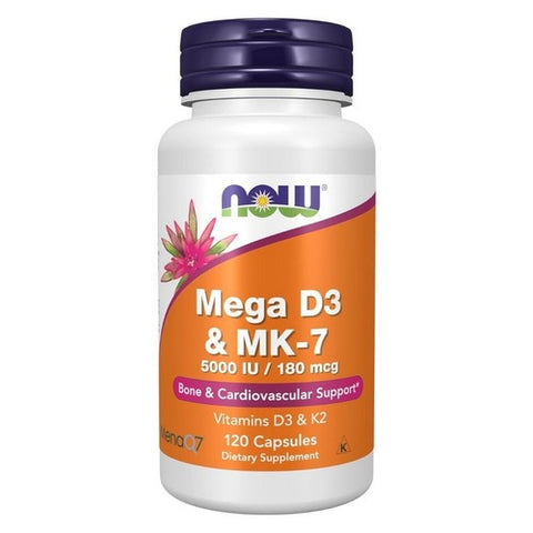 Now Foods, Mega D-3 & MK-7 5000 IU, 180 mcg, 120 Caps