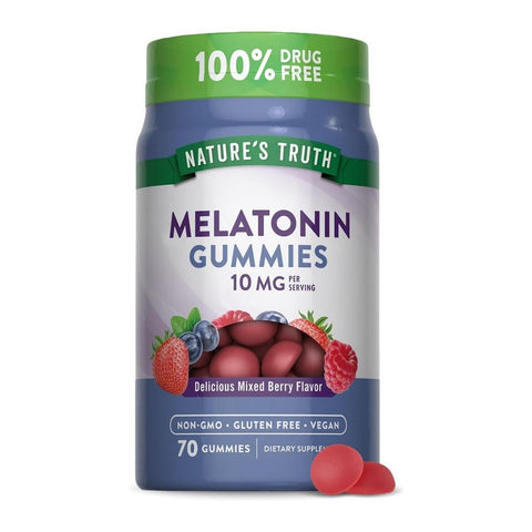 Nature's Truth, Vitamins Extra Strength Melatonin Vegan Gummies Natural Berry Flavor, 10 Mg, 70 Gummies