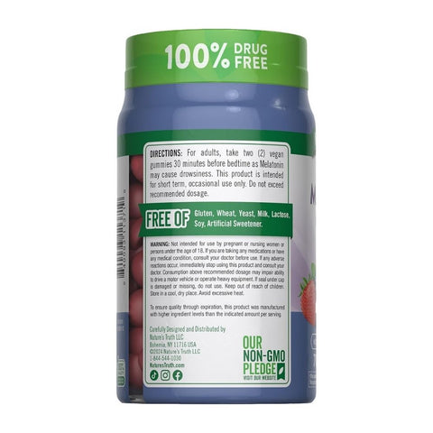 Nature's Truth, Vitamins Extra Strength Melatonin Vegan Gummies Natural Berry Flavor, 10 Mg, 70 Gummies