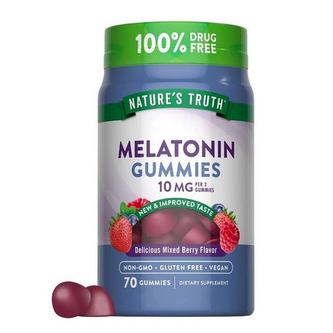 Nature's Truth, Vitamins Extra Strength Melatonin Vegan Gummies Natural Berry Flavor, 10 Mg, 70 Gummies