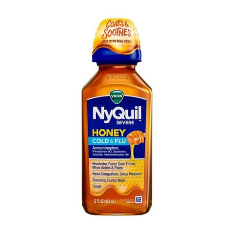 NyQuil, NyQuil Severe Cold & Flu Liquid Honey Flavor, 12 Oz