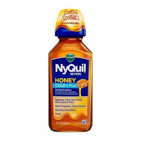 NyQuil, NyQuil Severe Cold & Flu Liquid Honey Flavor, 12 Oz