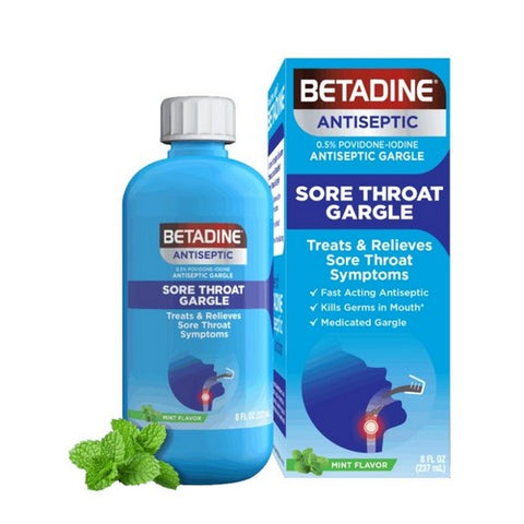 Betadine, Antiseptic Sore Throat Gargle Mint, 8 Oz